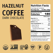 Load image into Gallery viewer, Hu Kitchen Paleo Dark Chocolate Hazelnut Coffee bar 2.1 oz nutrition