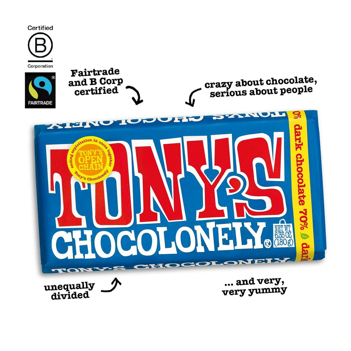 Tony's Chocolonely 70% Dark Chocolate Bar - 6.35 oz – www