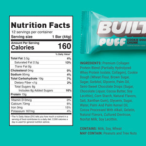 Built Bar - Cookie Dough Puff Protein bar - 1.41 oz nutrition