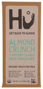 Hu Kitchen Milk Chocolate Almond Crunch  with Coconut Flake bar 2.1 oz front
