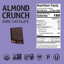Load image into Gallery viewer, Hu Kitchen Paleo Dark Chocolate Almond Crunch bar 2.1 oz nutrition