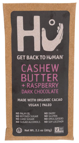 Hu Kitchen Paleo Dark Chocolate Cashew Butter with Raspberry bar 2.1 oz front