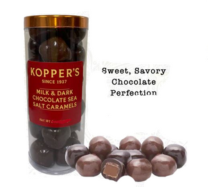 Koppers Milk & Dark Chocolate Sea Salt Caramels 9 oz Tube