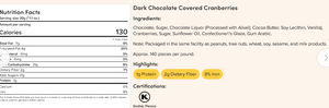 Kopper's Dark Chocolate Cranberries Nutrition