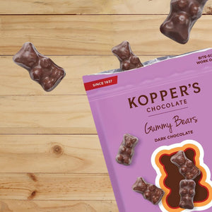 Koppers Dark Chocolate Gummy Bears Open Pouch