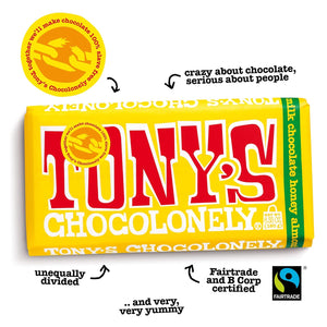 Tony's Chocolonely Milk Chocolate Honey Almond Nougat Bar 6.35 oz Fairtrade