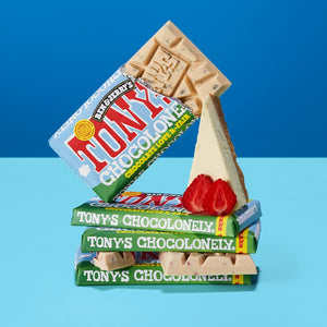 Tony's Chocolonely White Chocolate Strawberry Cheesecake Bar - 6.35 oz cartoon