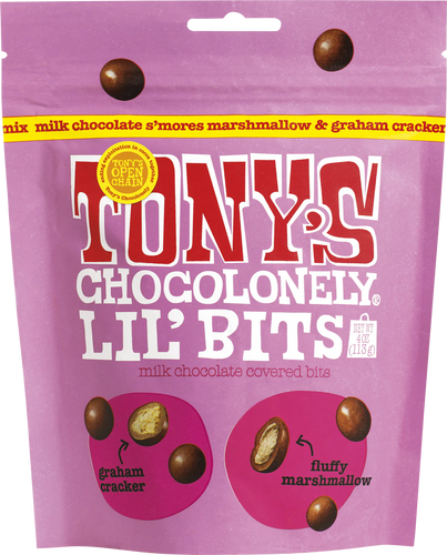 Tony's Chocolonely, Lil' Bits Pouch, 32% Milk Chocolate S'mores Mix