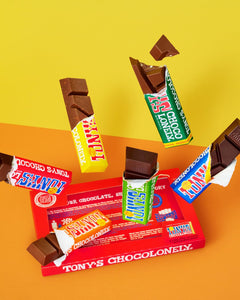 Tony's Chocolonely Rainbow Variety Gift Pack Box 10.16 oz Open