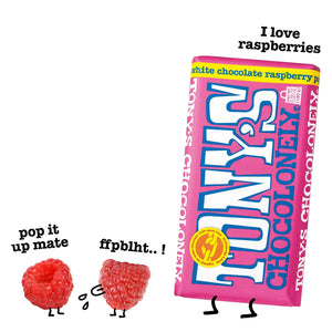 Tony's Chocolonely White Chocolate Raspberry Popping Candy Bar 6.35 oz Cartoon