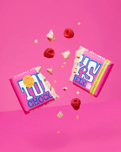 Tony's Chocolonely White Chocolate Raspberry Popping Candy Bar 6.35 oz Open
