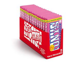 Tony's Chocolonely White Chocolate Raspberry Popping Candy Bar 6.35 oz box of 15