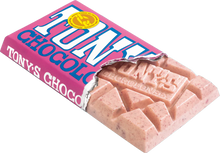 Load image into Gallery viewer, Tony&#39;s Chocolonely White Chocolate Raspberry Popping Candy Bar 6.35 oz Ready to Eat