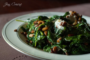 Bonnie Plants Arugula sauteed with pine nuts and warm goat cheese