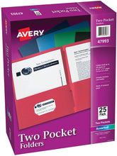 Load image into Gallery viewer, Avery Two Pocket Paper Folders 9 x 12, 25 Count