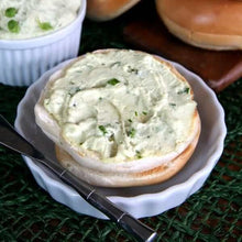 Load image into Gallery viewer, Bonnie Plants Garlic Chives cream cheese on bagel