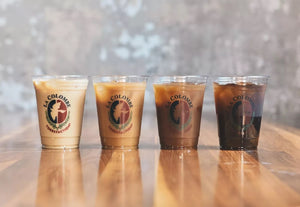 La Colombe Cold Brew Coffee in 4 plastic cups with varying cream