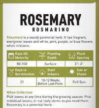 Load image into Gallery viewer, Livingston Herb Seeds - Rosemary  description