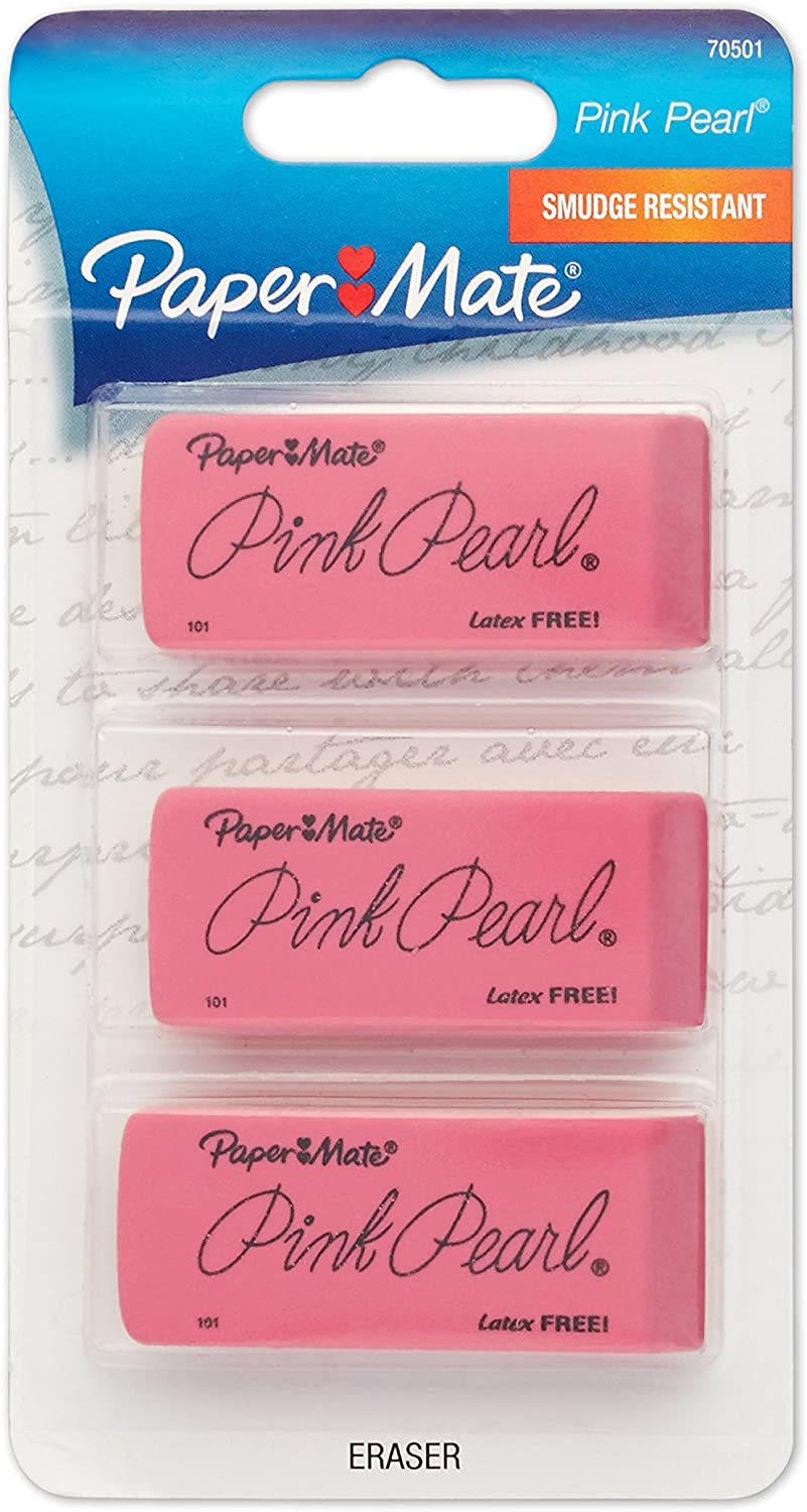 Paper Mate Pink Pearl Erasers, Large, 3-Pack or 12-Box
