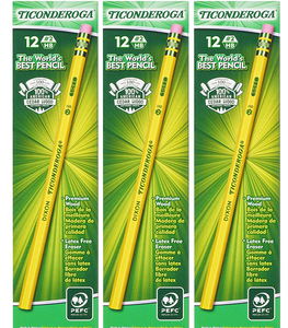 Ticonderoga Pencils, Wood-Cased Graphite #2 HB Soft, Yellow, 12 or 36 Count
