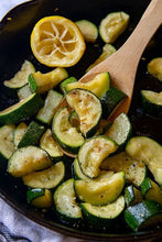 Load image into Gallery viewer, Bonnie Plants Black Beauty Zucchini sauteed